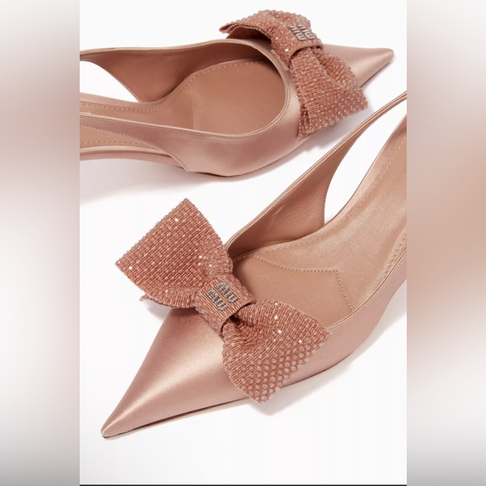 Miu Miu Nude/Rose satin Slingback Heels with Bow